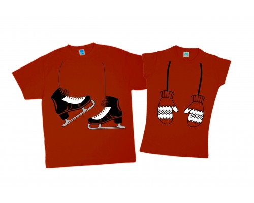 Коньки и варежки - комплект парных футболок на Новый год купить в интернет магазине