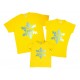 Снежинки глиттер - новогодний комплект желтых футболок для всей семьи купить в интернет магазине