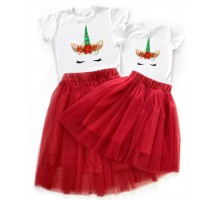 Единорог - новогодний комплект для мамы и дочки футболка + юбка фатиновая балерина