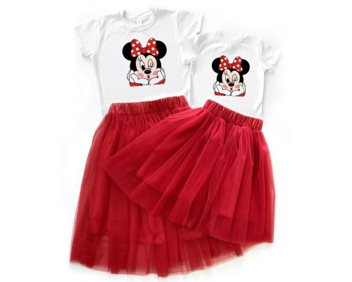 Мінні Маус підморгує - комплект для мами та доньки футболка + спідниця фатинова балерина купити в інтернет магазині