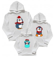 Пингвины с подарком - новогодний комплект семейных толстовок
