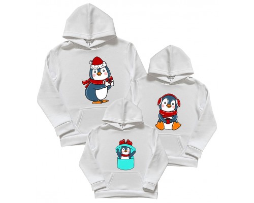 Пингвины с подарком - новогодний комплект семейных толстовок купить в интернет магазине