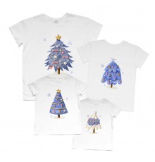 Ялинки блакитні - новорічний комплект сімейних футболок