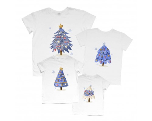 Ялинки блакитні - новорічний комплект сімейних футболок купити в інтернет магазині