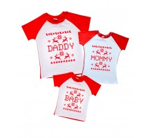 Новорічний комплект 2-х кольорових футболок "Daddy, Mommy, Baby"