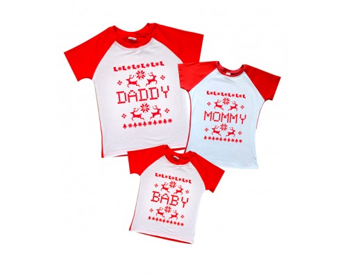 Новорічний комплект 2-х кольорових футболок Daddy, Mommy, Baby купити в інтернет магазині