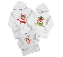 Олені в шарфиках - комплект новорічних толстовок для всієї сім'ї