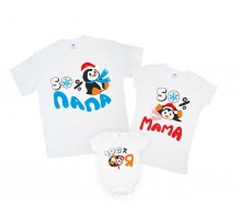 "50% Тато, 50% Мама, 100% Я" з пінгвінами - комплект новорічних футболок фемілі лук