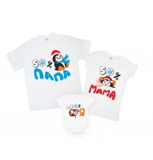 "50% Папа, 50% Мама, 100% Я" с пингвинами - комплект новогодних футболок фэмили лук