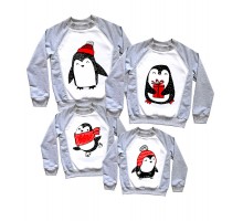Пингвины - комплект новогодних семейных свитшотов family look