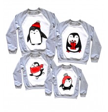Пингвины - комплект новогодних семейных свитшотов family look