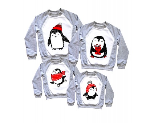 Пингвины - комплект новогодних семейных свитшотов family look купить в интернет магазине