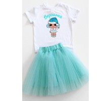 Новорічна лялька Лол іменна - футболка дитяча для дівчинки на Новий рік +спідниця балерина фатинова