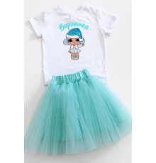 Новорічна лялька Лол іменна - футболка дитяча для дівчинки на Новий рік +спідниця балерина фатинова