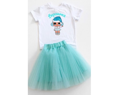 Новогодняя кукла Лол именная - футболка детская для девочки на Новый год +юбка балерина фатиновая купить в интернет магазине