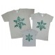 Снежинки глиттер - новогодний комплект серых футболок для всей семьи купить в интернет магазине