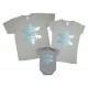Снежинки глиттер - новогодний комплект серых футболок для всей семьи купить в интернет магазине