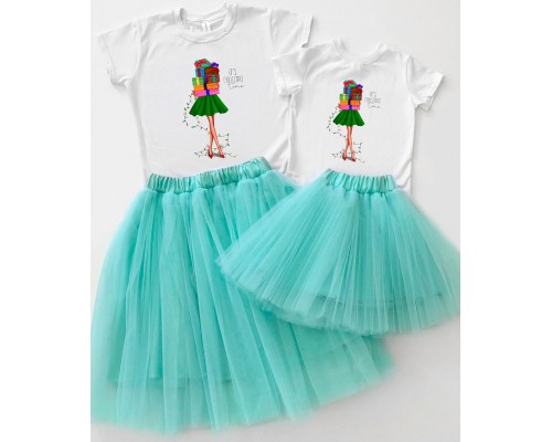 Its Christmas time - новогодний комплект для мамы и дочки футболка +юбка фатиновая балерина купить в интернет магазине
