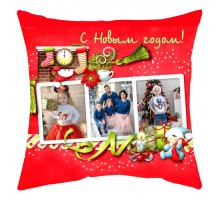 З Новим роком! - новорічна подушка декоративна на 3 фото червона
