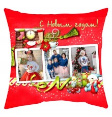 З Новим роком! - новорічна подушка декоративна на 3 фото червона