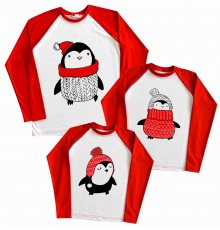 Пінгвіни в шапочках - новорічні реглани для всієї родини