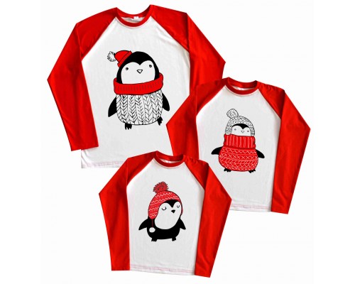 Пингвины в шапочках - новогодние регланы для всей семьи купить в интернет магазине