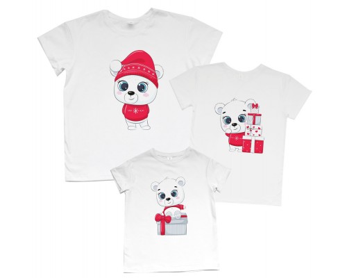 Мишки с подарками - комплект новогодних футболок для всей семьи купить в интернет магазине