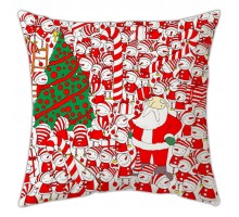 Санта Клаус і сніговики - новорічна подушка декоративна
