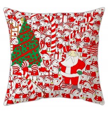 Санта Клаус и снеговики - новогодняя подушка декоративная