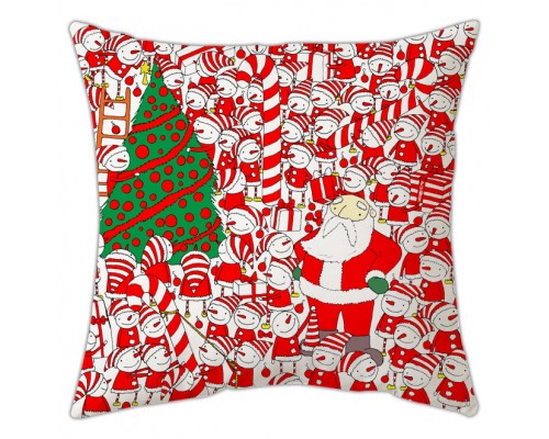 Санта Клаус и снеговики - новогодняя подушка декоративная купить в интернет магазине