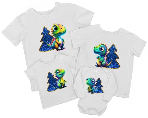 Динозавры с елками - комплект новогодних футболок для всей семьи купить в интернет магазине