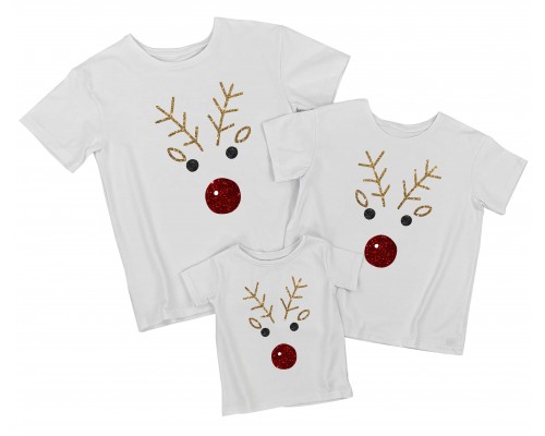 Олені гліттер - комплект новорічних футболок для всієї сімї купити в інтернет магазині