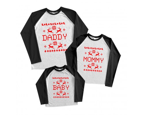 Новорічний комплект 2-х кольорових регланів Daddy, Mommy, Baby купити в інтернет магазині