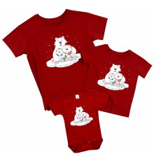 Медведи на льдине - комплект новогодних футболок для всей семьи