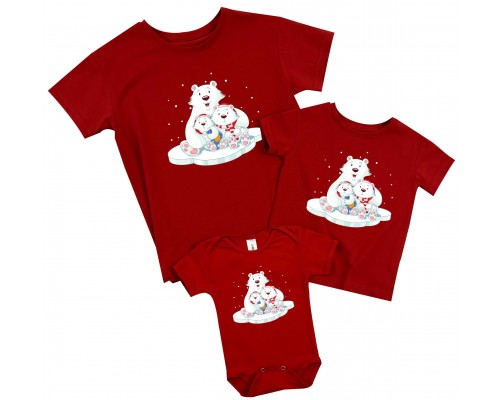 Ведмеді на крижині - комплект новорічних футболок для всієї сімї купити в інтернет магазині