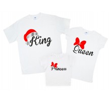 King, Queen, Prince, Princess - комплект новогодних футболок для всей семьи family look