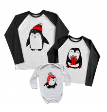 Пингвины - комплект 2-х цветных новогодних регланов