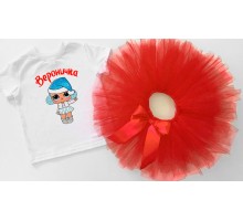 Новорічна лялька Лол іменна - футболка дитяча для дівчинки на Новий рік +спідниця пачка фатинова