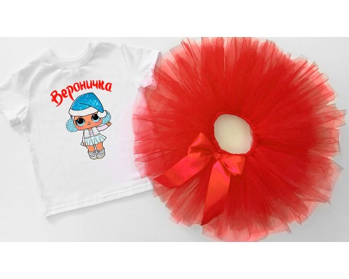 Новогодняя кукла Лол именная - футболка детская для девочки на Новый год +юбка пачка фатиновая купить в интернет магазине