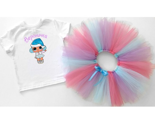 Новогодняя кукла Лол именная - футболка детская для девочки на Новый год +юбка пачка фатиновая купить в интернет магазине