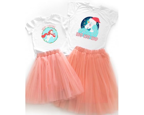 Merry Christmas Ho-Ho-Ho - новорічний комплект для мами та доньки футболка +спідниця фатинова балерина купити в інтернет магазині