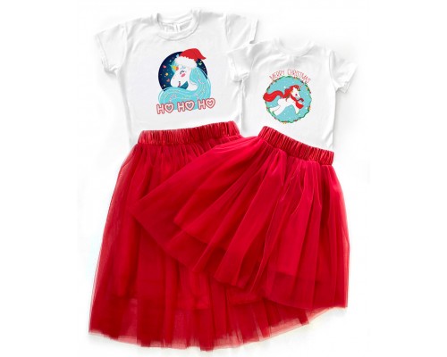 Merry Christmas Ho-Ho-Ho - новогодний комплект для мамы и дочки футболка +юбка фатиновая балерина купить в интернет магазине