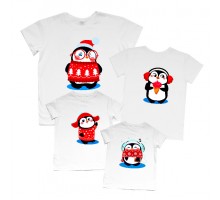 Пингвинчики - комплект новогодних футболок family look