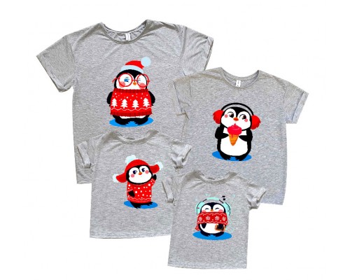 Пингвинчики - комплект новогодних футболок family look купить в интернет магазине