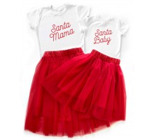 Santa Mama, Baby - новорічний комплект для мами та доньки футболка + спідниця фатинова балерина