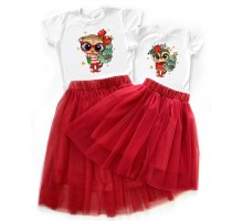 Сова с елочкой - новогодний комплект для мамы и дочки футболка + юбка фатиновая балерина