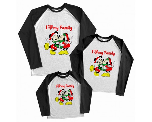 I love my family - новорічний комплект сімейних регланів з Міккі Маусами купити в інтернет магазині