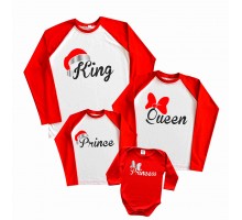 King, Queen, Prince, Princess - новогодний комплект family look 2-х цветных регланов