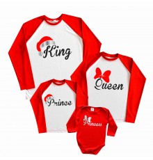 King, Queen, Prince, Princess - новогодний комплект family look 2-х цветных регланов