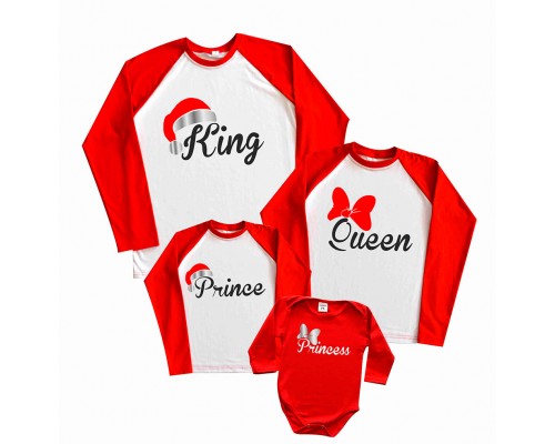 King, Queen, Prince, Princess - новорічний комплект family look 2-х кольорових регланів купити в інтернет магазині